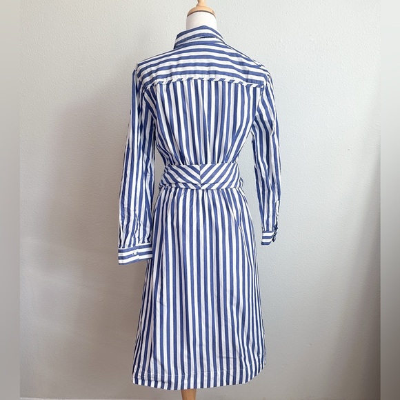 J. Crew Blue & White Striped Long-Sleeve Button-Down Shirtdress | Size 8 - Picture 3 of 6